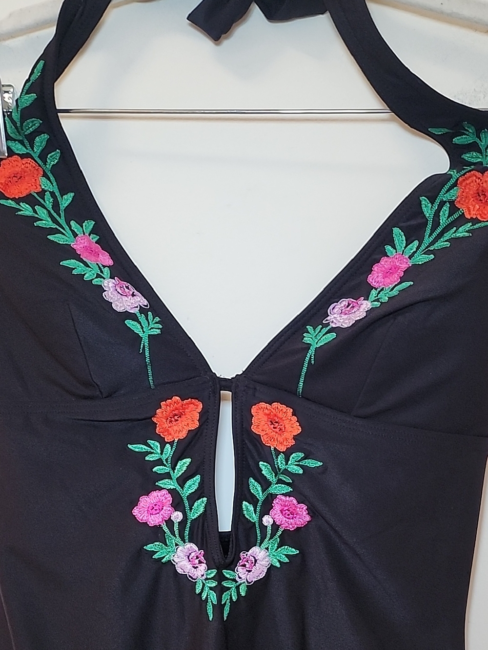 Kate Spade New York Marina Beach Halter Plunge One Piece Swimsuit black Sz Large - Picture 8 of 16